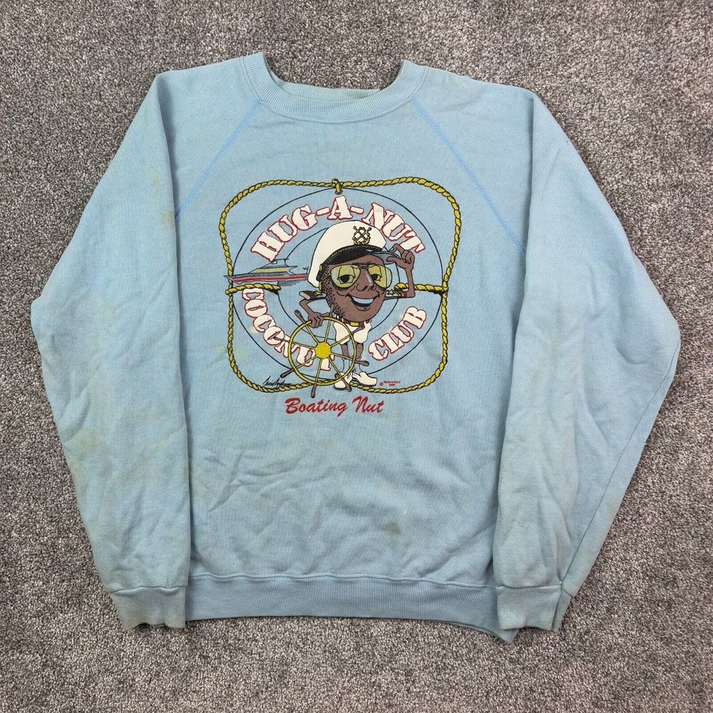 Vintage Boating Nut Sweatshirt Mens Large Blue Hug A Nut Coconut‎ Club Crewneck